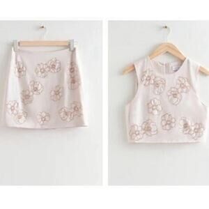 NEW & OTHER STORIES Ivory Beaded Sleeveless Top & Mini Skirt Size Small 4/6